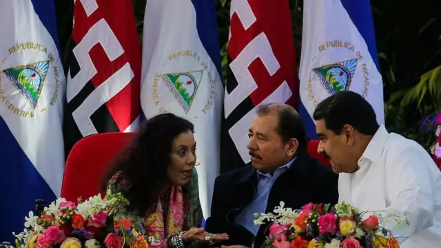 Rosario Murillo, Daniel Ortega y Nicolás Maduro