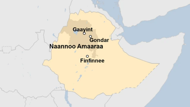 kaartaa bakka itti argama Gondar agarsiisu
