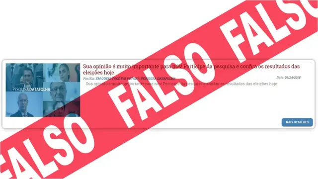 Falsa pesquisa do Datafolha - Na segunda-feira, link mais compartilhado nos grupos monitorados era pesquisa falsa do Datafolha; site depois saiu do ar