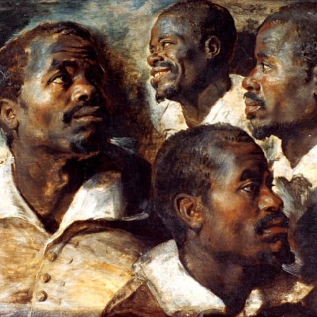 "Quatre études sur la tête d'un nègre" de Peter Paul Rubens (1577-1640). Première moitié du XVIIe siècle. Huile sur toile transférée du bois. Peter Paul Rubens est né à Siegen en Allemagne, mais dès l'âge de 10 ans, il vit et va à l'école à Anvers, en Belgique, où il devient un important artiste flamand.