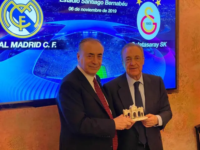 Galatasaray Başkanı Mustafa Cengiz ve Real Madrid Başkanı Florentino Perez