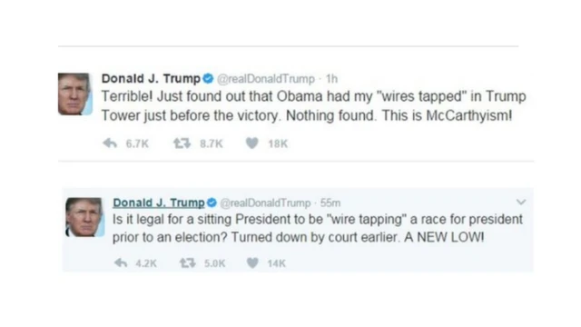 Ujumbe wa Twitter uliochapishwa na Trump