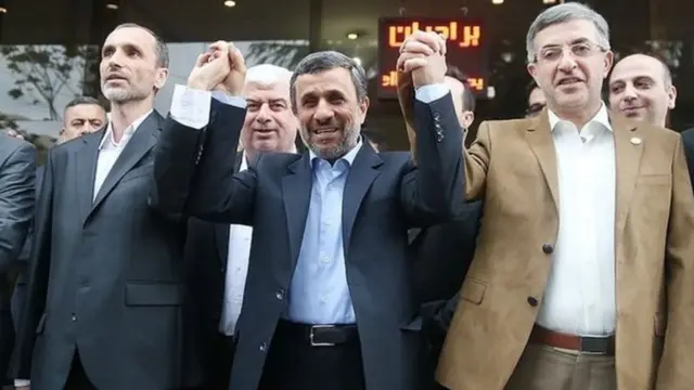 از راست: اسفندیار رحیم‌مشایی، محمود احمدی‌نژاد و حمید بقایی