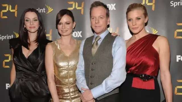 Прем'єра одного з сезонів серіалу "24" (зліва направо): Енні Вершинг, Мері Лінн Райскаб, Кіфер Сазерланд, Кейті Сакхофф