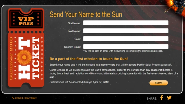 Send your name to the sun with Nasa