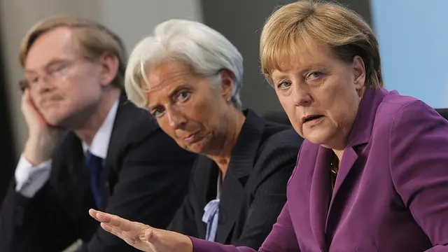 Merkel e a diretora do FMI, Christine Lagarde