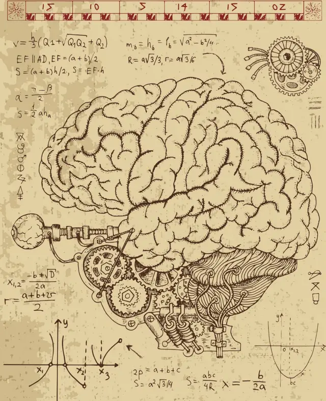 Cérebro com fórmulas