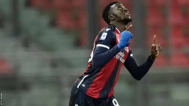The Gambia's Musa Barrow celebrating a goal for Bologna