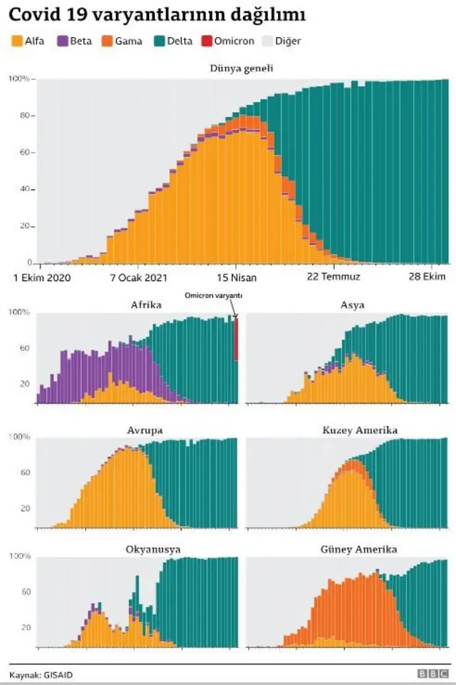 Covid 19 varyantlarının dağılımı