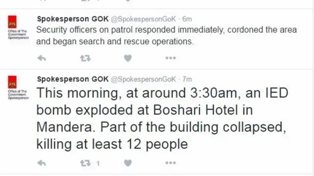 Twitt y'umuvugizi wa reta ya Kenya