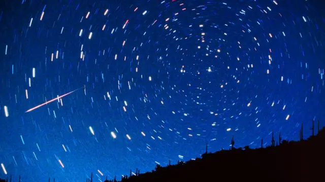 Estrellas fugaces en el cielo sobre árboles