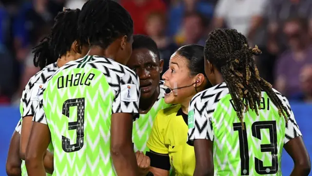 Nigeria Super Falcons with referee