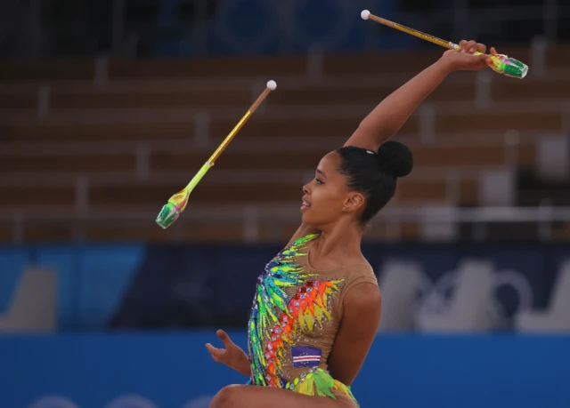 Marcia Alves Lopes yar wasan motsa jikin kasar Cape Verde lokacin da take wasa a gasar olympics a Tokyo, Japan - Juma'a 6 Agusta 2021