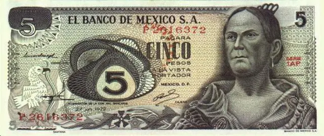 Billete con el retrato de Josefa Ortiz de Domínguez.