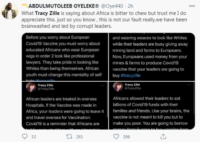 Reactions to Tracy tweet