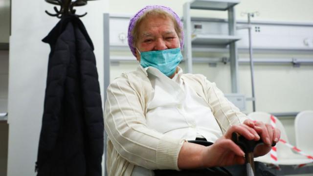 A patient after receiving a coronavirus vaccine in Poland