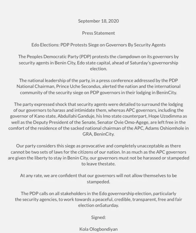 Atẹjade lati ọdọ ẹgbẹ PDP