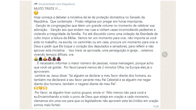 Fake news difundida no WhatsApp se refere a lei que proibiria a pregação religiosa