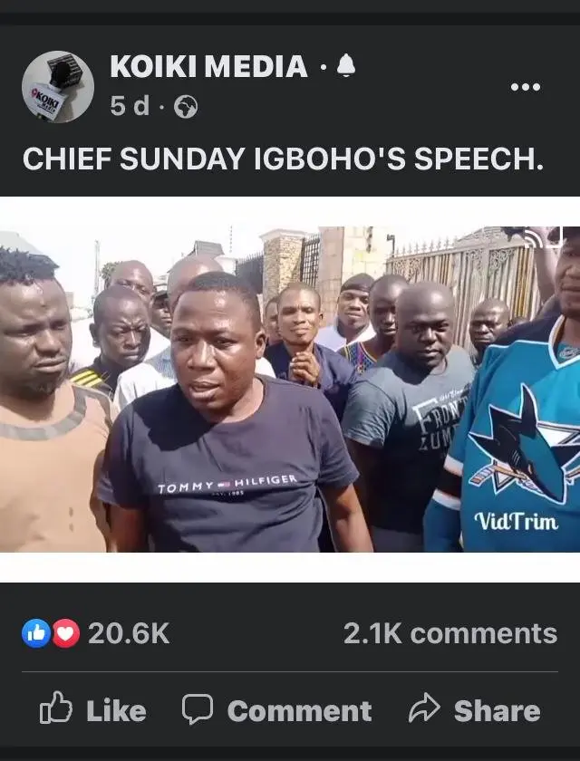 Ohun ti Sunday Igboho sọ