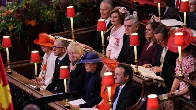 (left to right from back row) Former prime ministers Sir Tony Blair, Gordon Brown, David Cameron, Theresa May, Boris Johnson and Liz Truss with their partners before the coronation of King Charles III and Queen Camilla at Westminster Abbey, London. Picture date: Saturday May 6, 2023