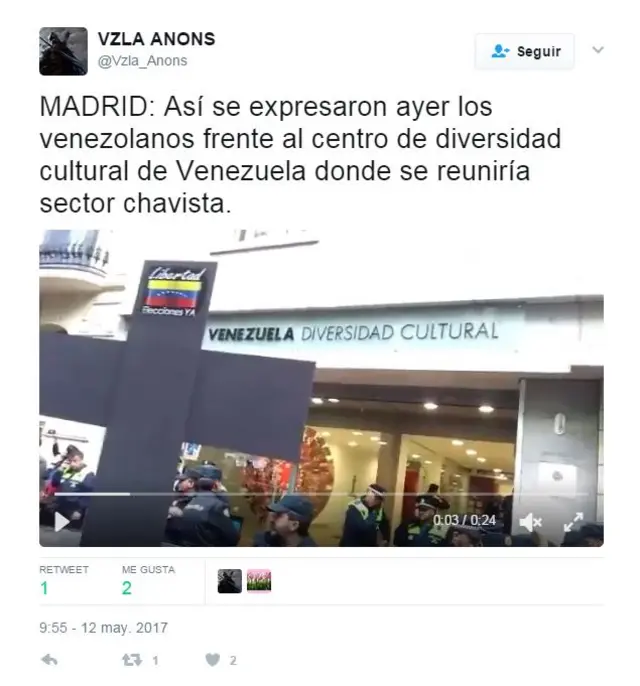 La protesta en Madrid frente al centro Venezuela Diversidad Cultural