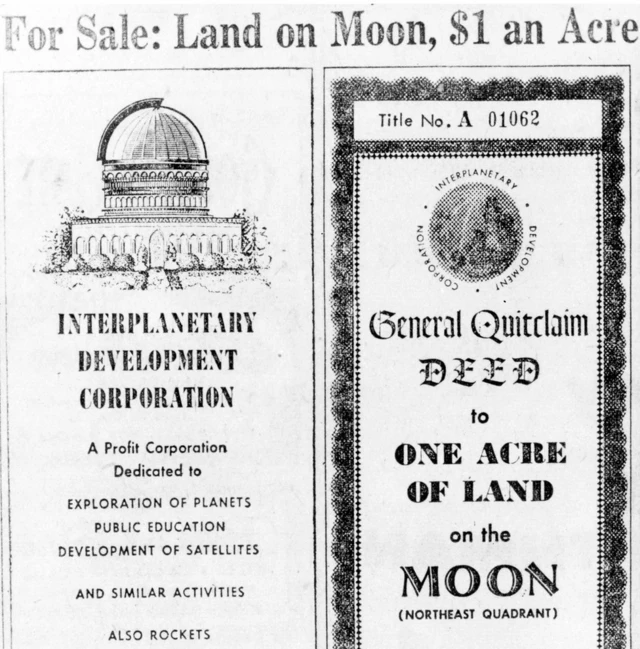Escritura para parcelas de la Luna, 1955