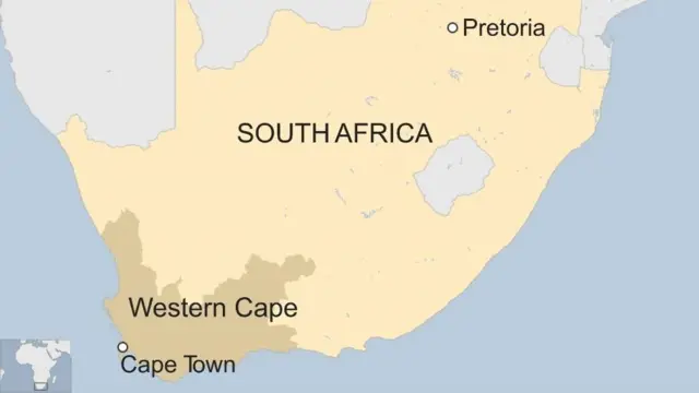 Western Cape on top map of South Africa