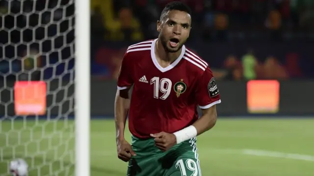 Youssef En-Nesyri célèbre son but face à la Côte d'ivoire.