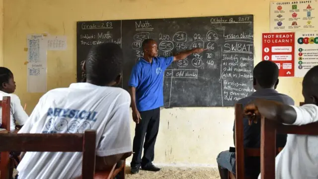 Teacher dey teach im students Maths lesson.