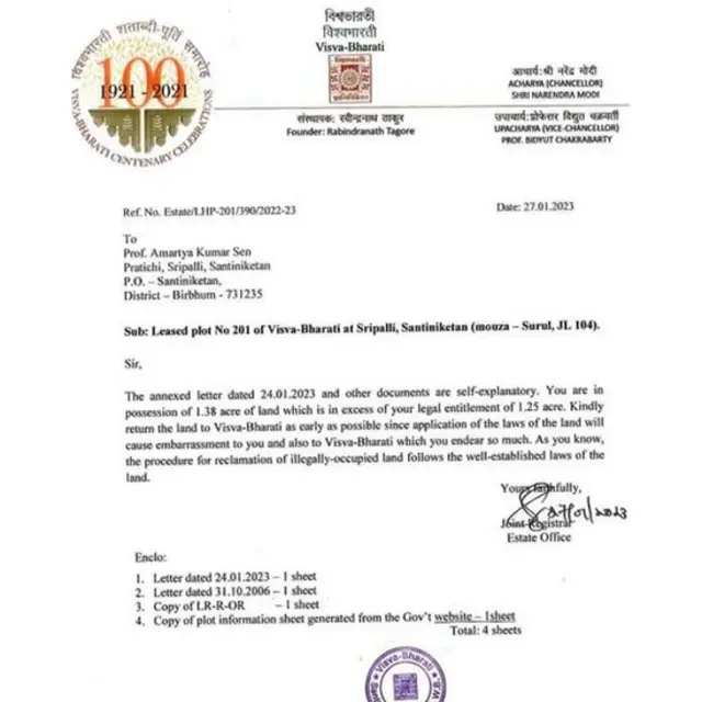 अमर्त्य सेन को मिला पत्र