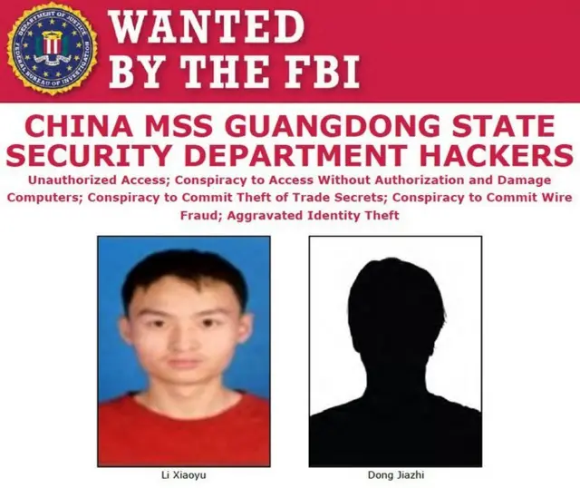 Lệnh truy nã Li Xiaoyu và Dong Jiazhi trên trang web của Cục Điều tra liên bang Mỹ (FBI)
