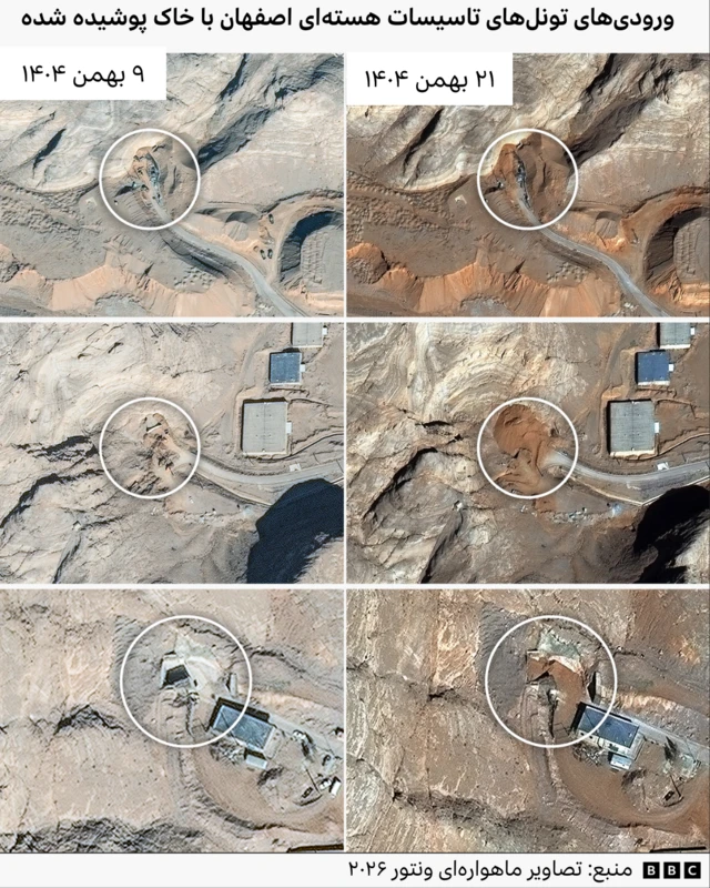 مقایسه تونل‌های تاسیسات اتمی قبل و بعد از پوشانده شدن با خاک