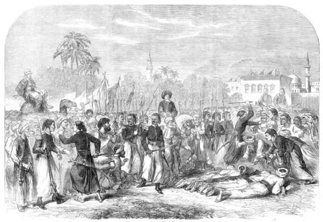 رسمة نُشرت في "أخبار لندن المصورة" عام 1861 توثق طقس "الدوسة" الذي اندثر، بعد سنوات من ممارسته خلال الاحتفال السنوي بالمولد النبوي في القاهرة في حضور الحرس الملكي والدين.