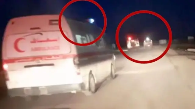 لقطة من مقطع فيديو، قال الهلال الأحمر الفلسطيني إنه عُثر عليه في هاتف أحد المسعفين الذين قتلوا.