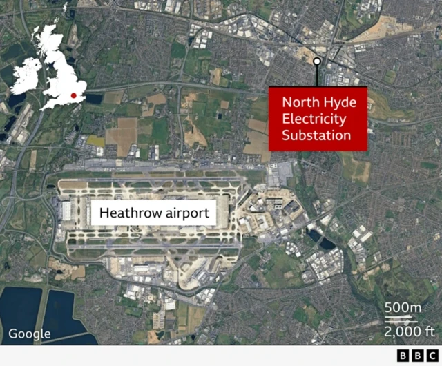 How far di substation dey from Heathrow airport?