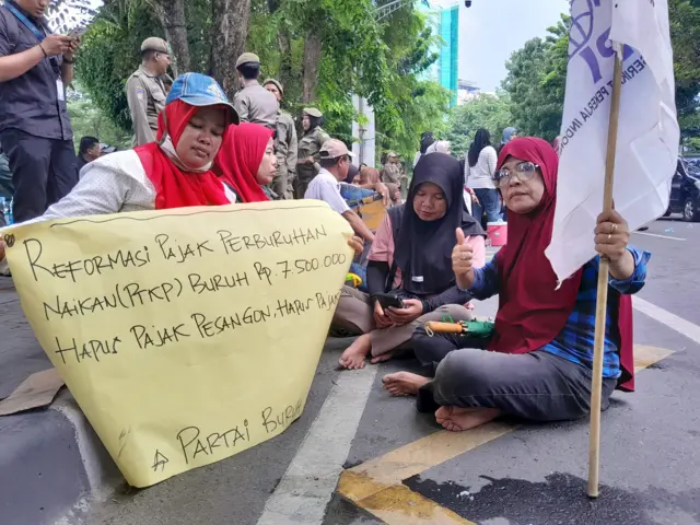 Demo buruh di Medan, Sumatra Utara, 28 Agustus 2025.