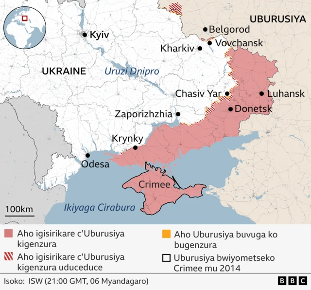 Ikarata ya Ukraine yerekana aho igisikare c'Uburusiya kigenzura 