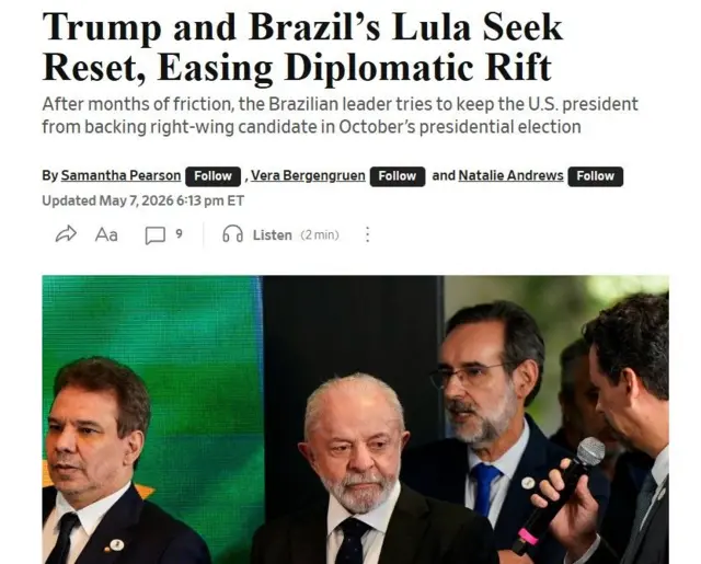 Imagem da capa do site do Wall Street Journal
