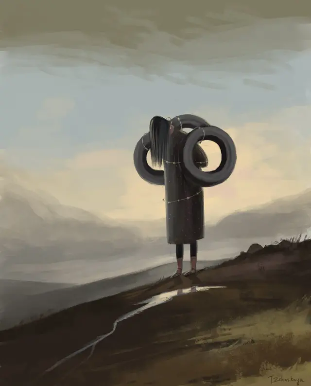 Татьянанын Сузактагы мойнуна дөңгөлөк асылып кордолгон аялдын окуясынан кийин тарткан сүрөтү