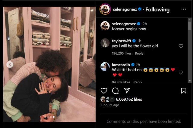 Selena Gomez as she announce her engagement for social media