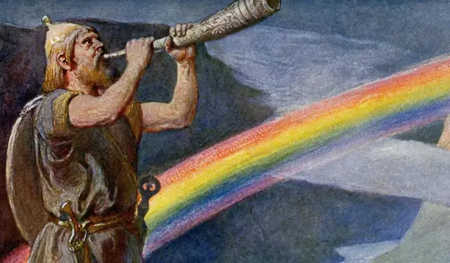 هايمدال إله النور في الأساطير النوردية يحمل قوس قزح وهو جسر عبور بين عالم الآلهة وعالم البشر