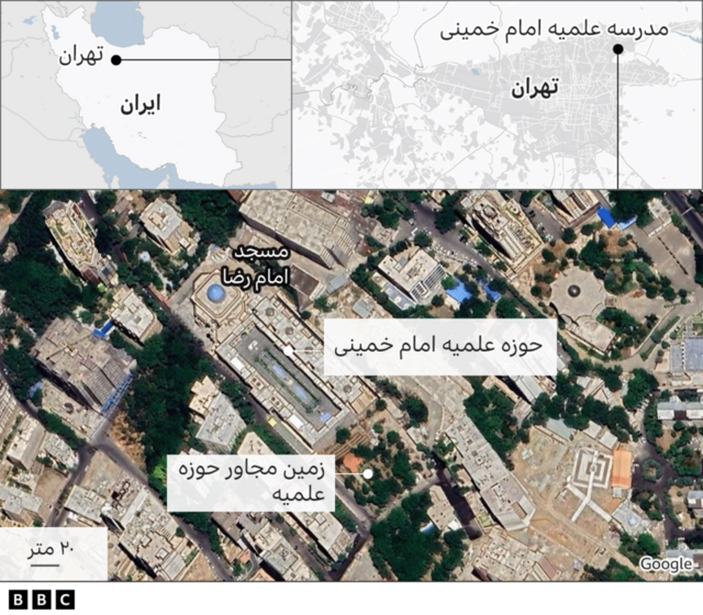 موقعیت «مدرسه علمیه امام خمینی» در محل خوش آب وهوای شمال تهران و زمینی که در مجاورت این مدرسه واقع شده است