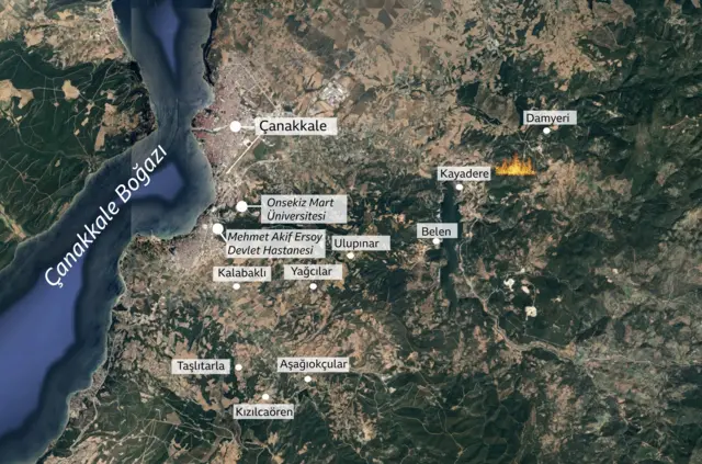 BBC yangından etkilenen yerler haritası