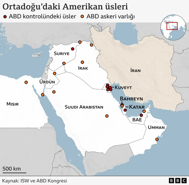 ABD'nin Ortadoğu'daki üslerinin haritası