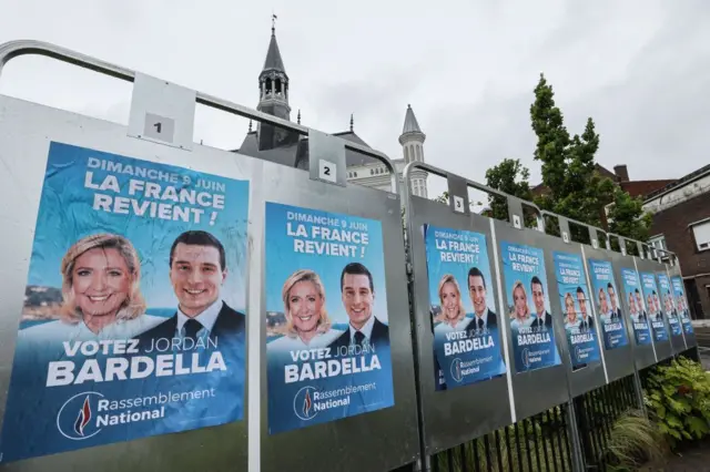 National Rally's Marine Le Pen and Jordan Bardella