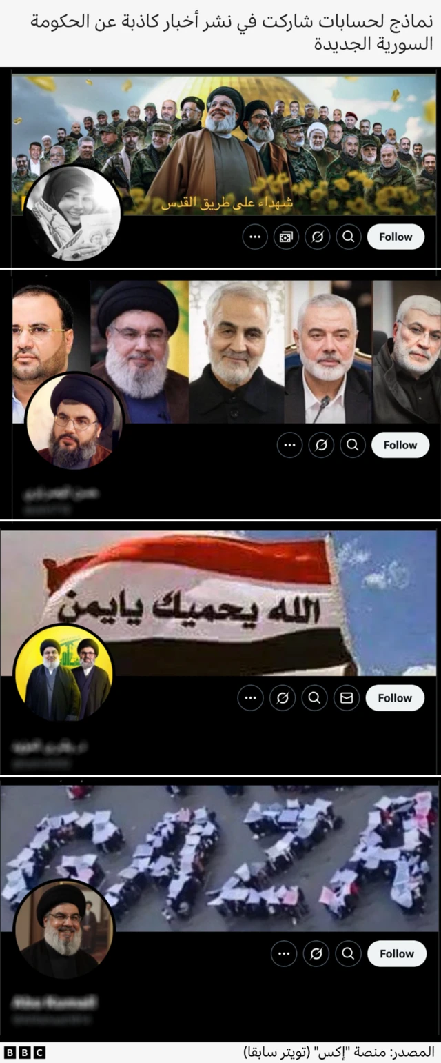 صورة مركبة تُظهر لقطات شاشة من حسابات على وسائل التواصل الاجتماعي.