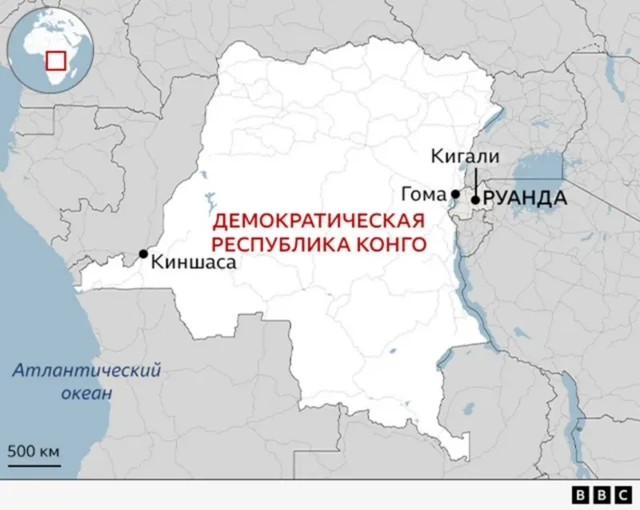 Карта Руанды и Конго