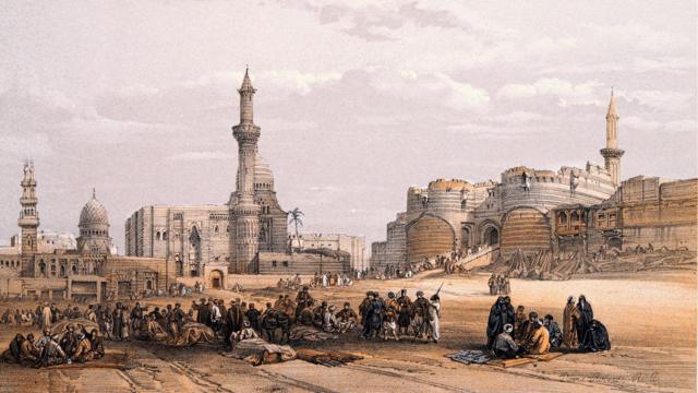 لوحة لساحة القلعة بالقاهرة من أعمال الرسام البريطاني ديفيد روبرتس القرن 19