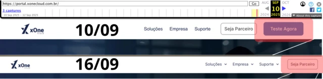 Comparação de site de software em dois dias diferentes