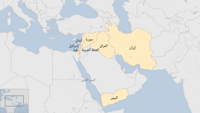 خارطة توضح الجبهات السبع التي تقول إسرائيل إنها في حرب معها 